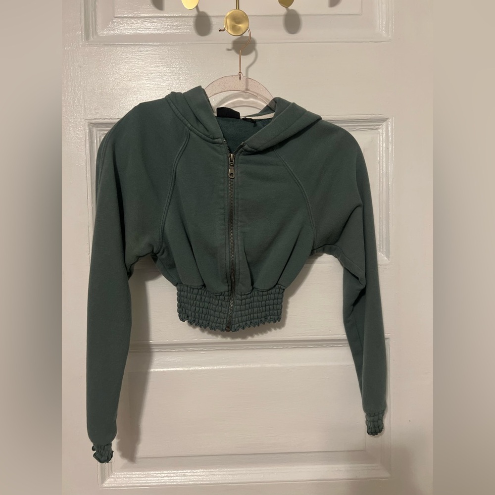 Teal Out From Under Cropped Hoodie